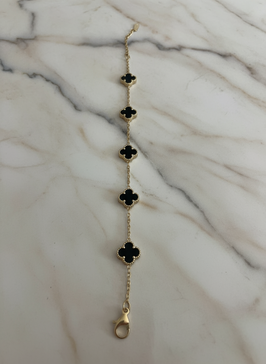 Mini Firkløver Armbånd sort