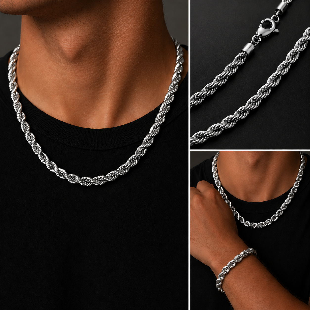 Aurelio Rope Halsband - Silverfärgat - 7mm