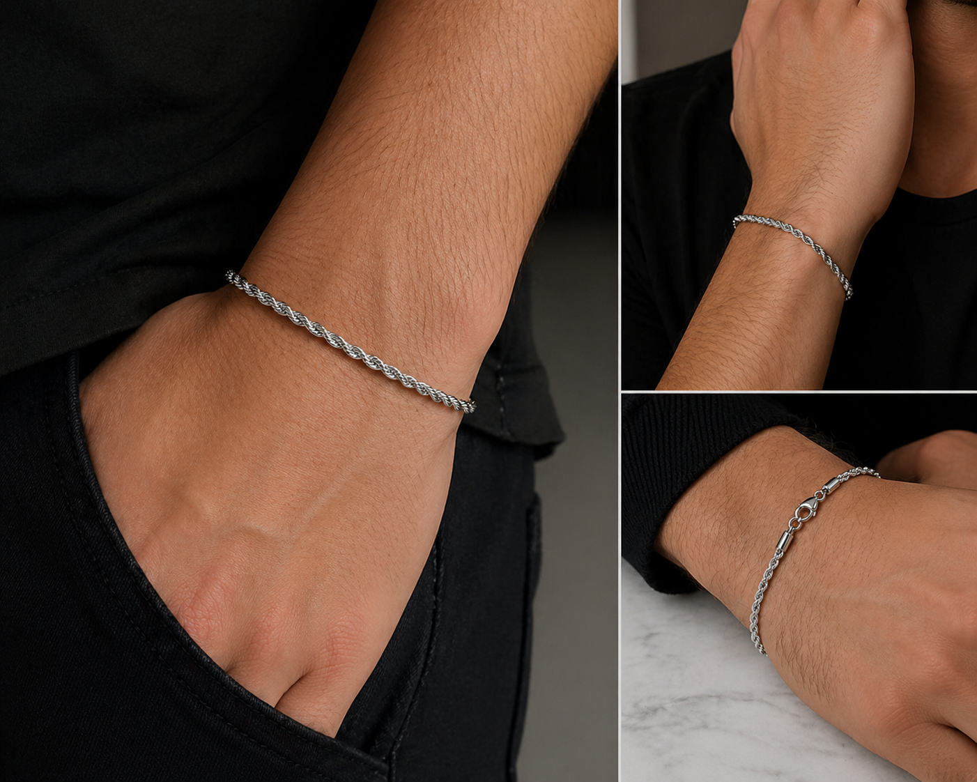Aurelio Rope Armband - Silverfärgat - 3mm