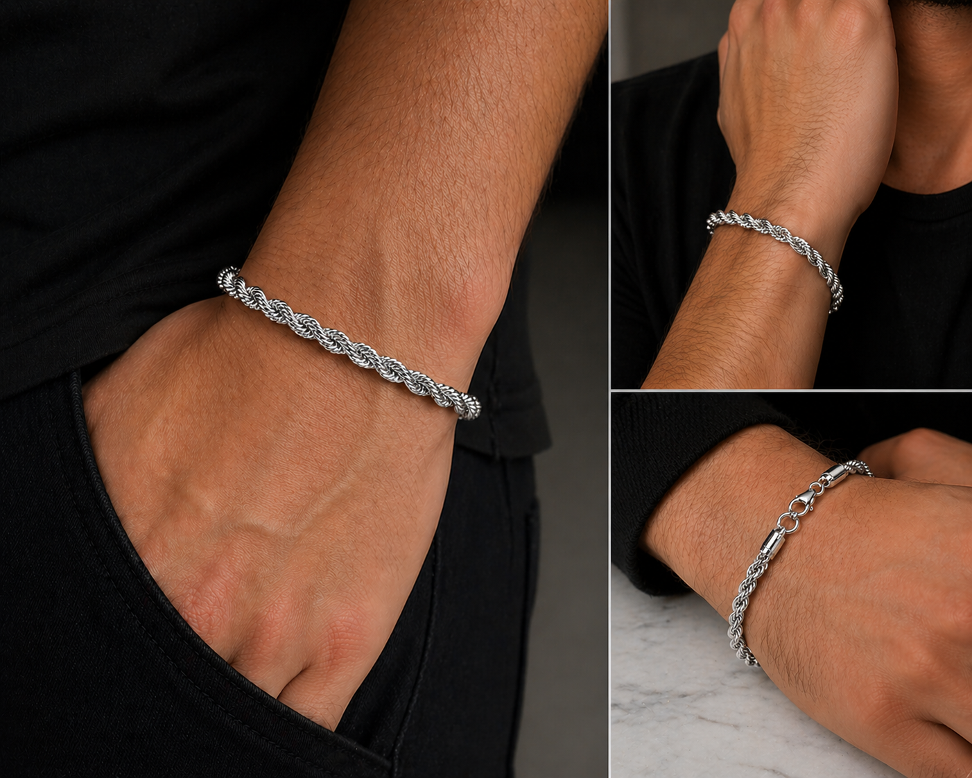 Aurelio Rope Armband - Silverfärgat - 5mm