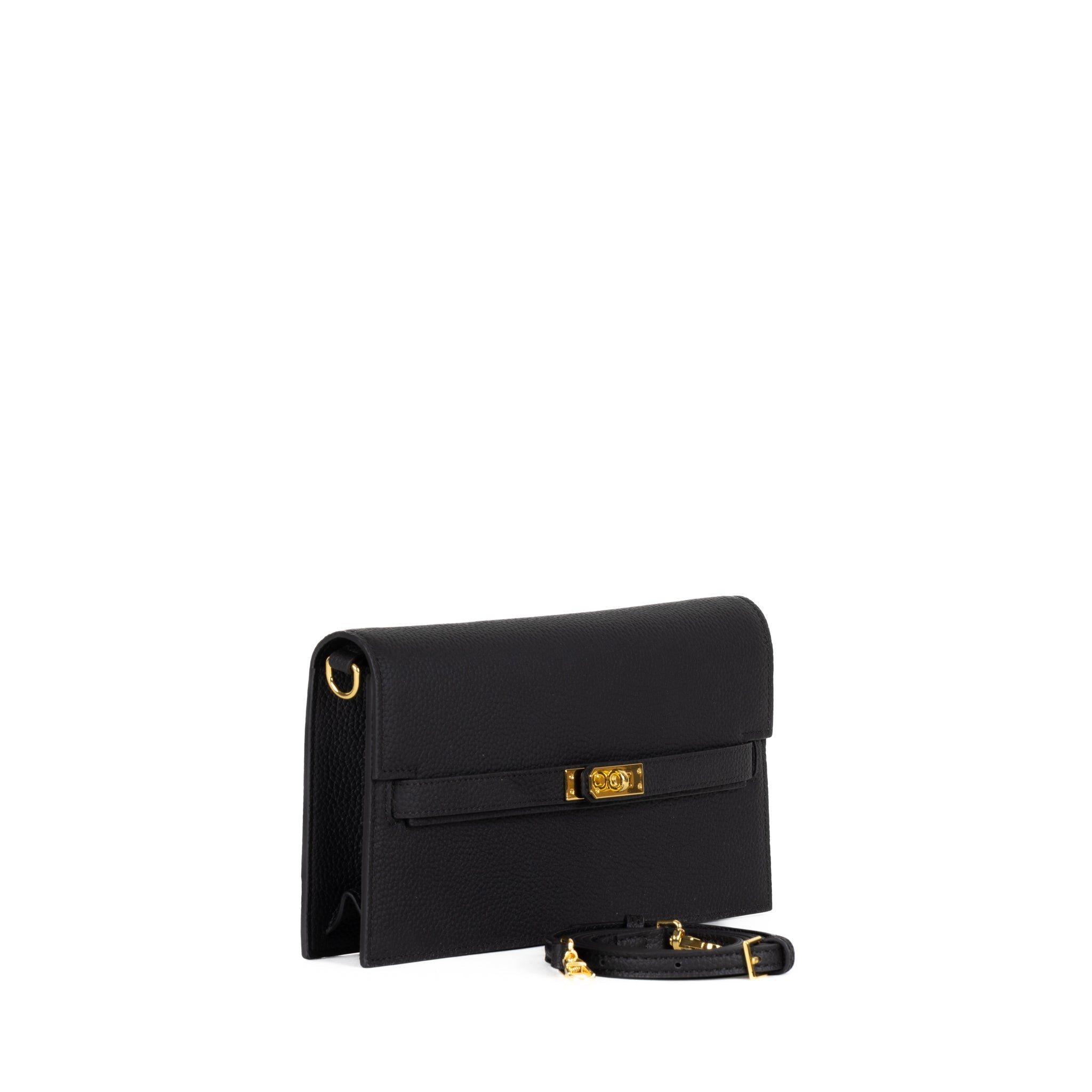 Embrayage en cuir camélia 24 - noir