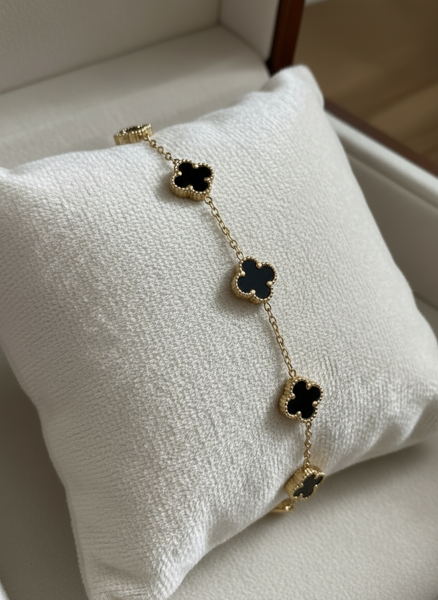 Mini Firkløver Armbånd sort