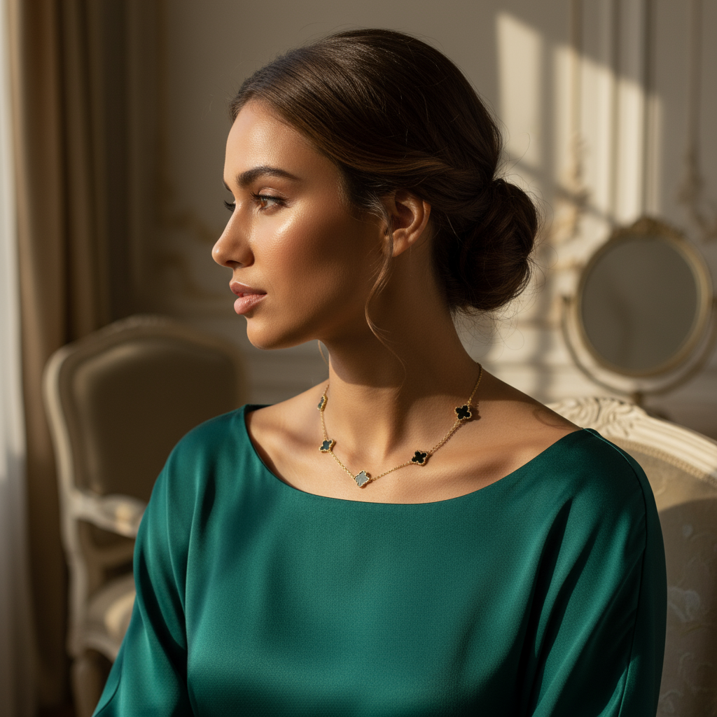 Stella fyrklöver halsband 7 klöver svart