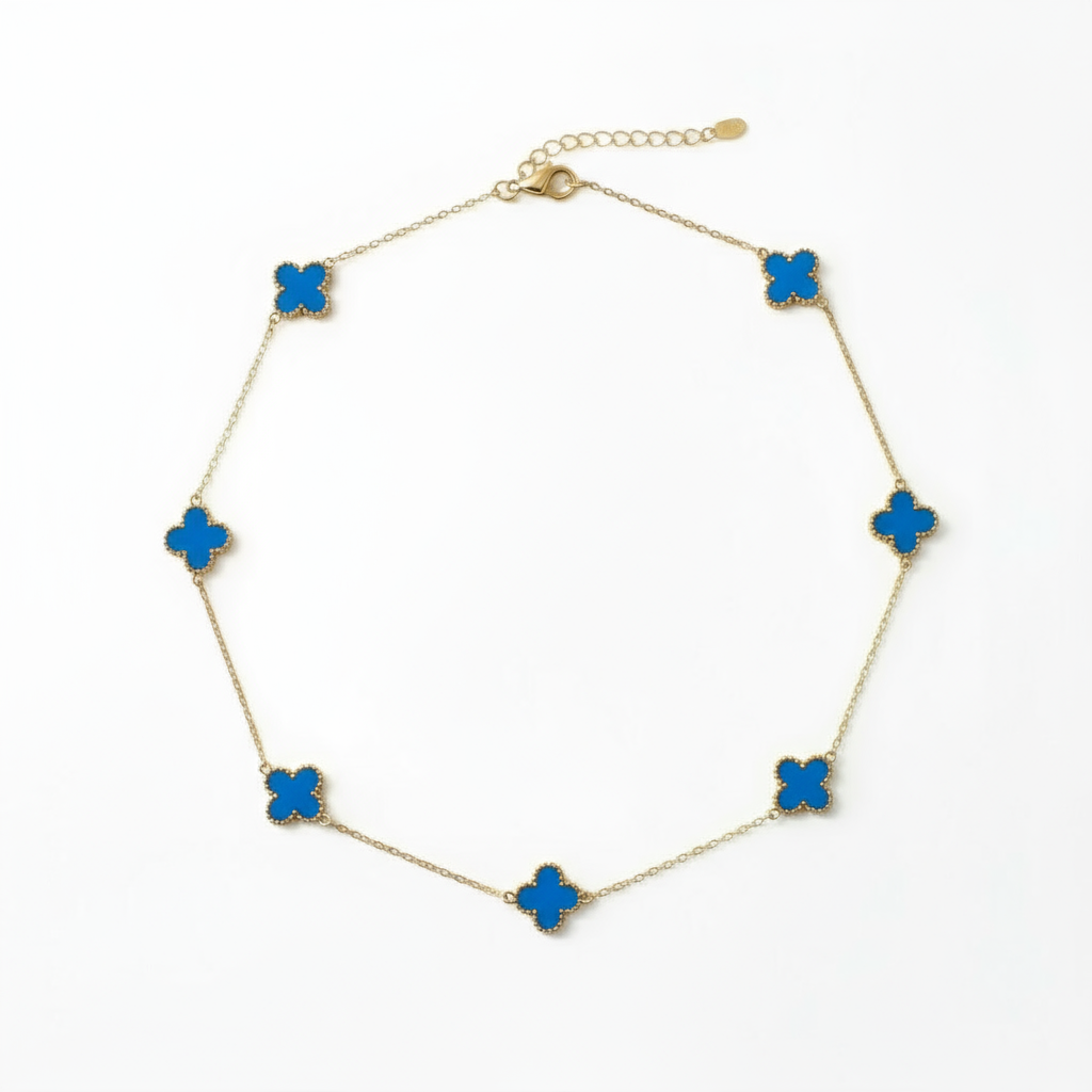 Azzurra fyrklöver halsband 7 klöver Blå