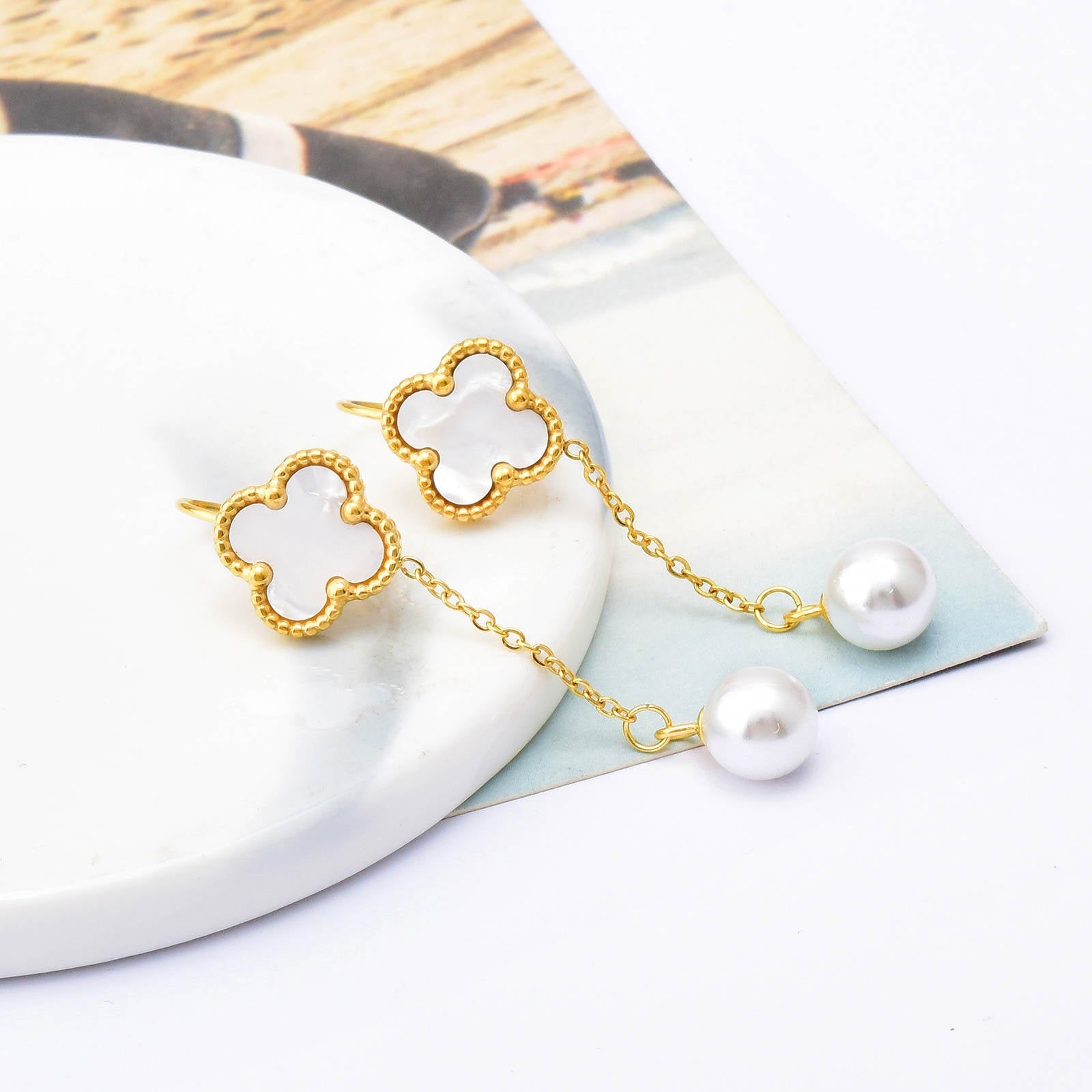 Boucles d'oreilles Wilma Trèfle Blanc