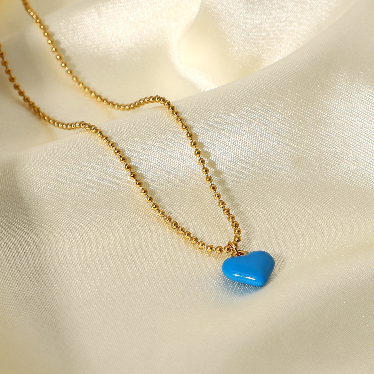 Collier Bleu Coeur avec pendentifs