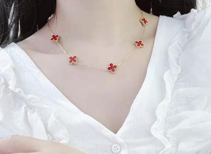 Collier Trèfle à Double Face Rouge