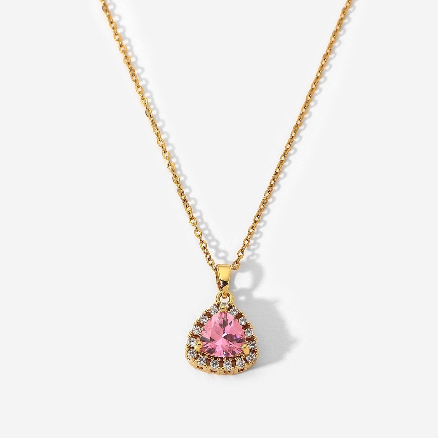 Collier Triangle Rose en Zircon Cubique