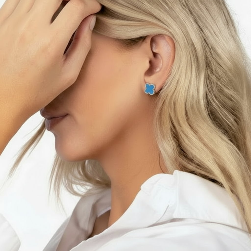 Azzurra Firkløver Øreringe Blå