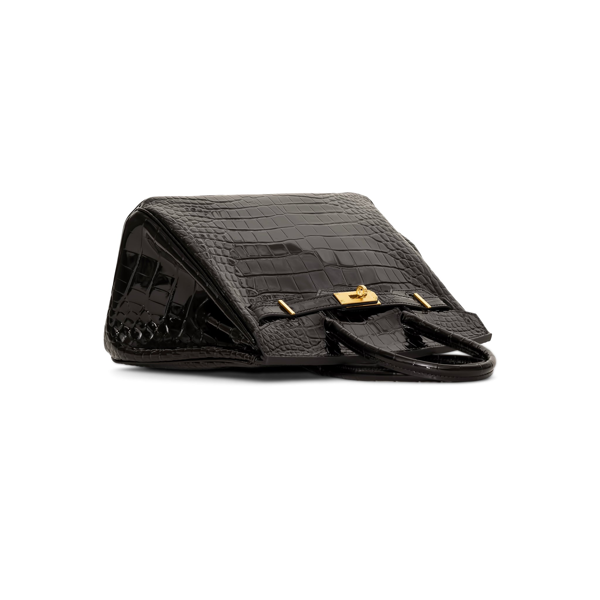 Ginna Croco Leder Handtasche 30 - Schwarz