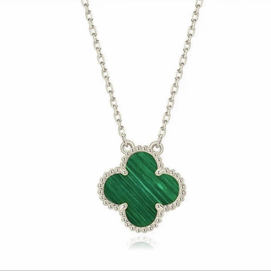 Celia trèfle à quatre feuilles <tc>argent</tc> collier vert