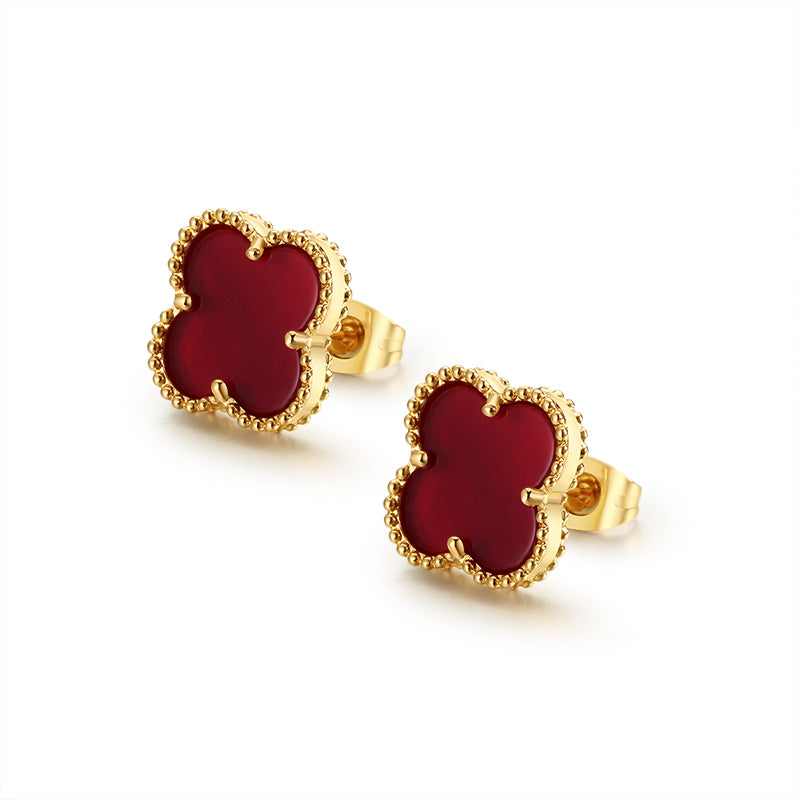 Boucles d'oreilles à quatre feuilles de Sienna rouge