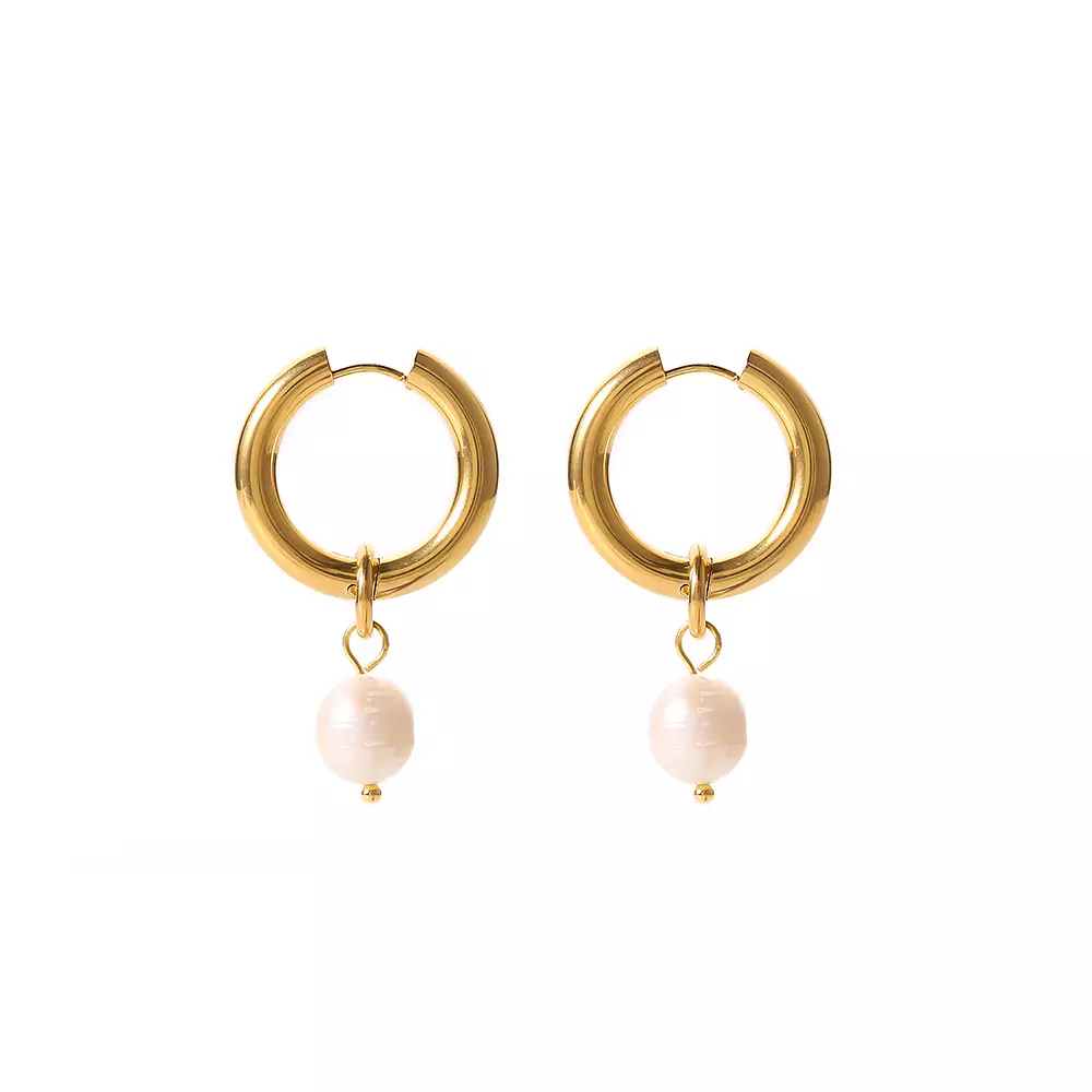 Boucles d'oreilles Hoops avec Pierre Blanche