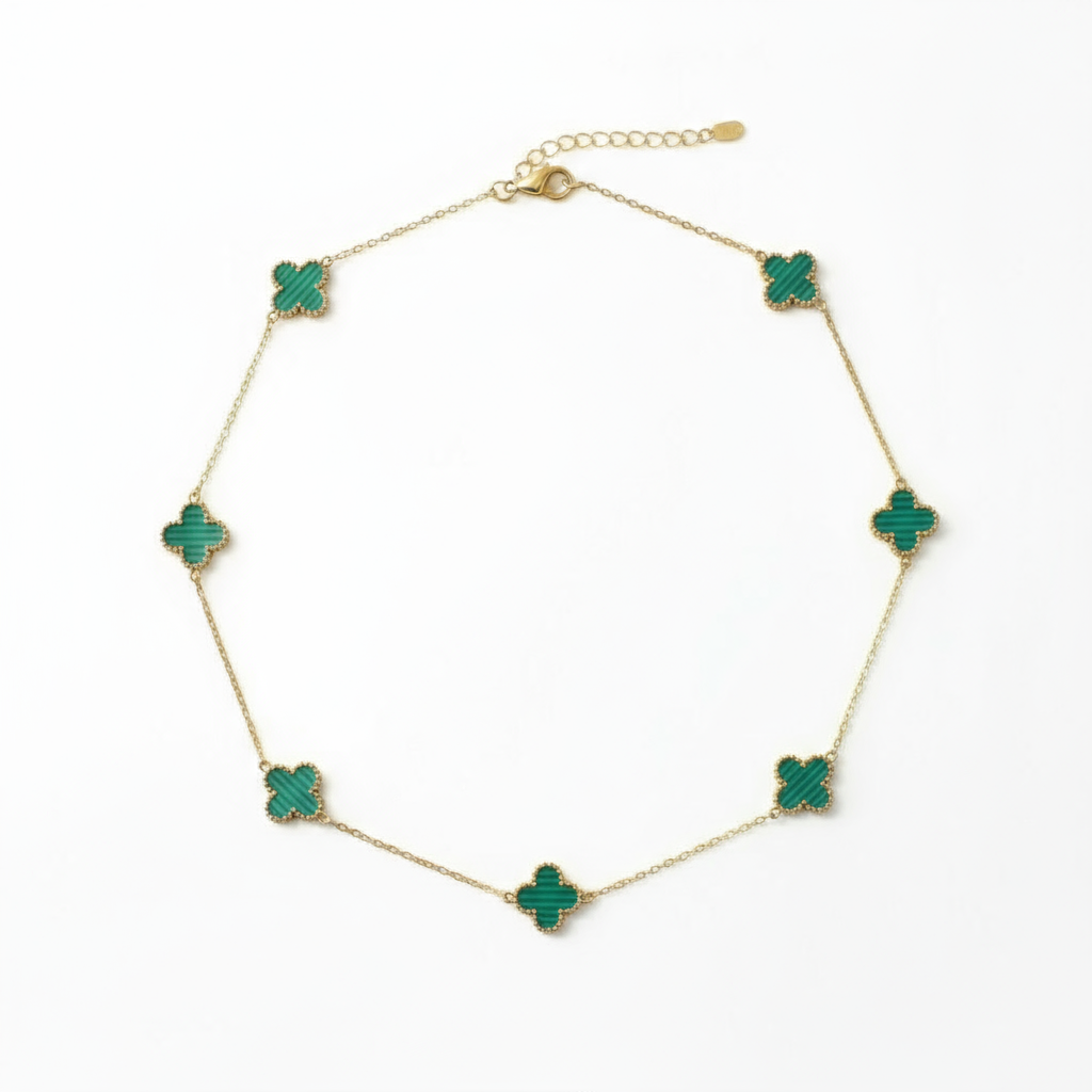 Celia Fyrklöver Halsband 7 klöver Grön