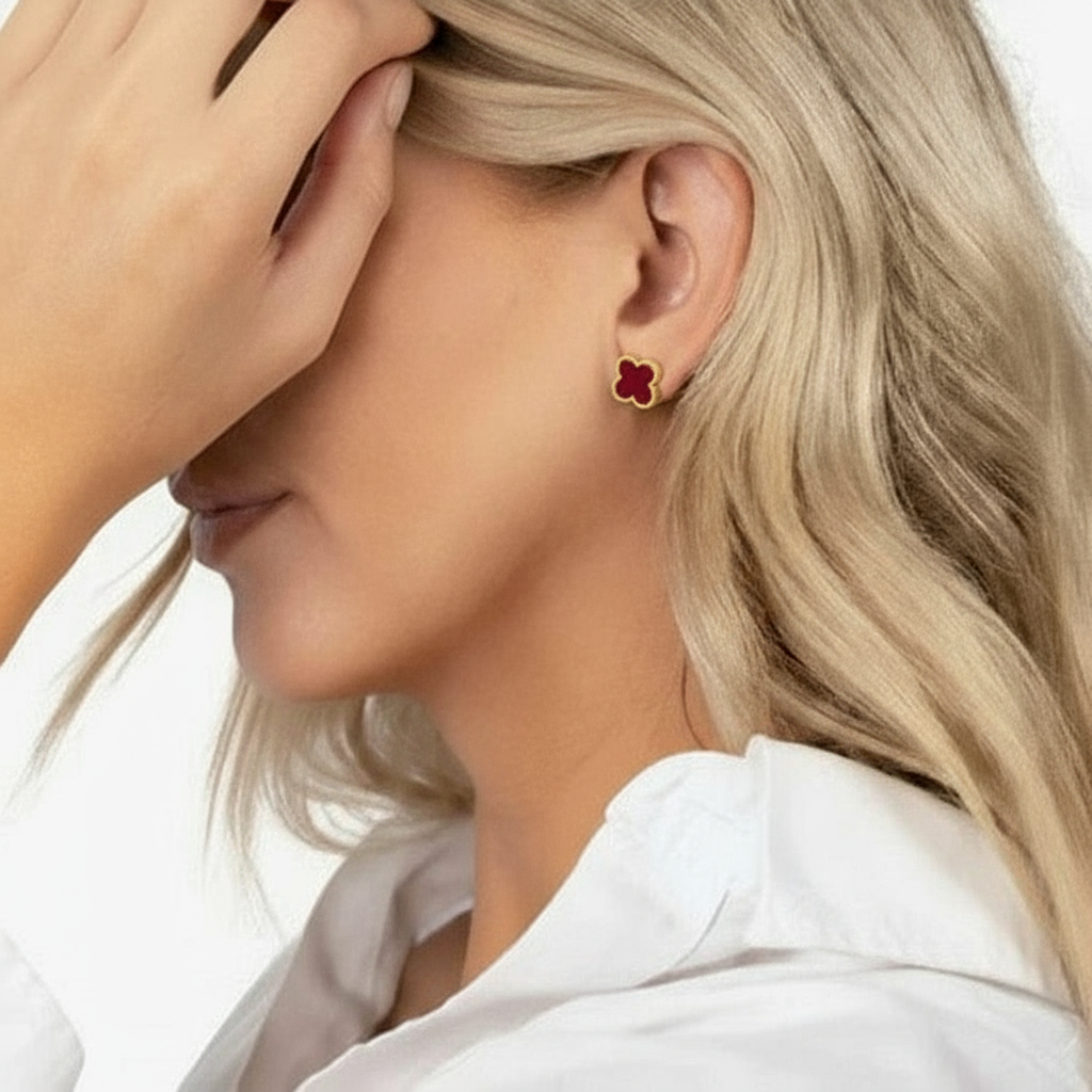 Sienna Firkløver Øreringe rød