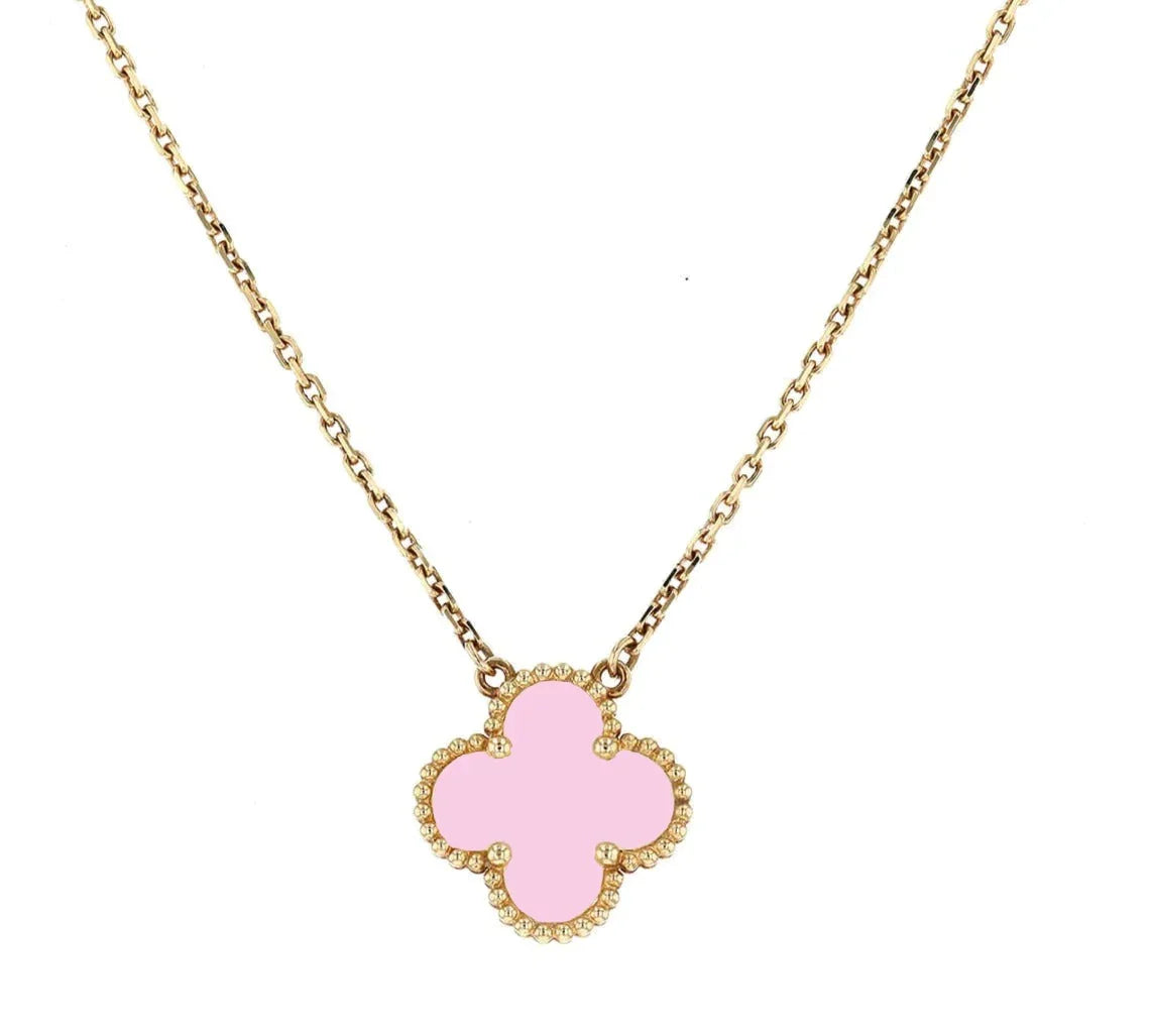 Collier Trèfle à Quatre Feuilles Double Face Rose